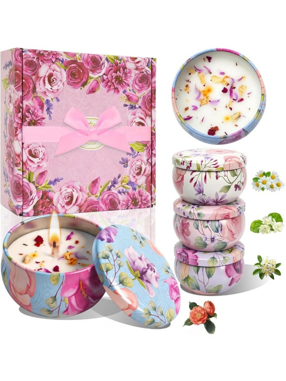 4 Pack Aromatherapy Candles - Essential Oil Soy Wax, Long Lasting, Spa Gift Set